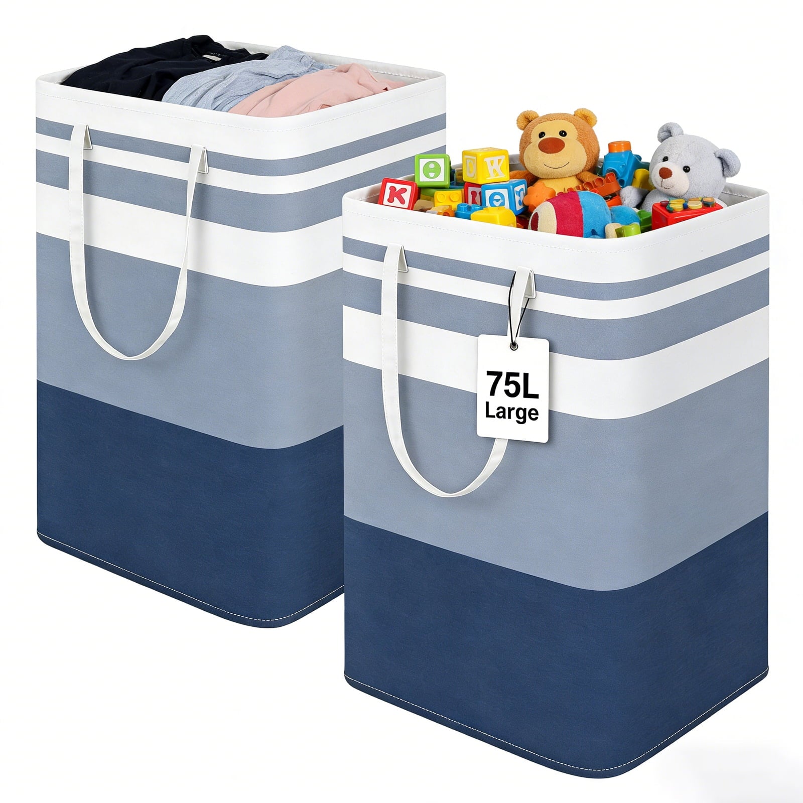 TIJITY 2 Pack Freestanding Laundry Basket, Waterproof & Large Laundry Hamper, Collapsible Clothes Hamper with Reinforced Handles for Family and Dorm, Bathroom, 75L