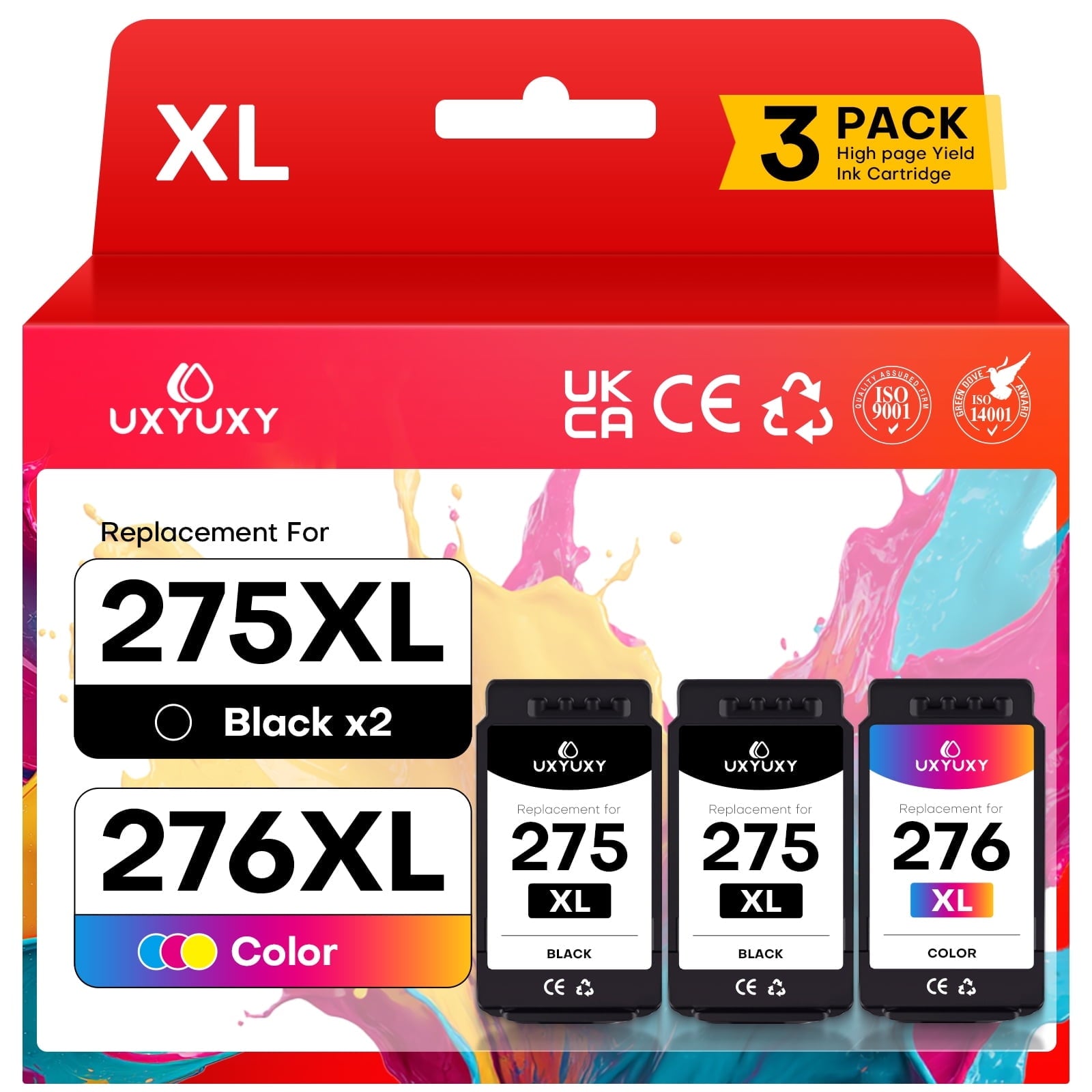 275 Ink Cartridge for Canon Ink 275 and 276 for Canon 275 Ink for PIXMA TS3522 3722 (2 Black, 1Tri-Color, 3-Pack)