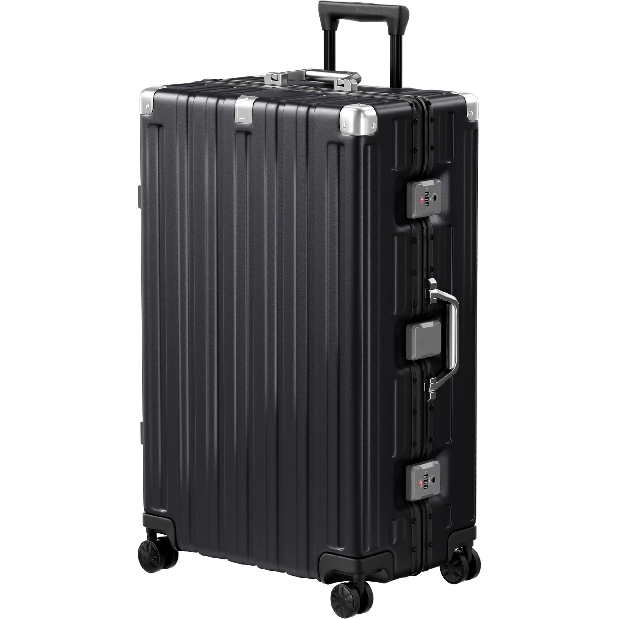 Checked Luggage Aluminum Frame Suitcase with Wheels PC ABS Hardside Zipperless with TSA Lock 28 Inch Black