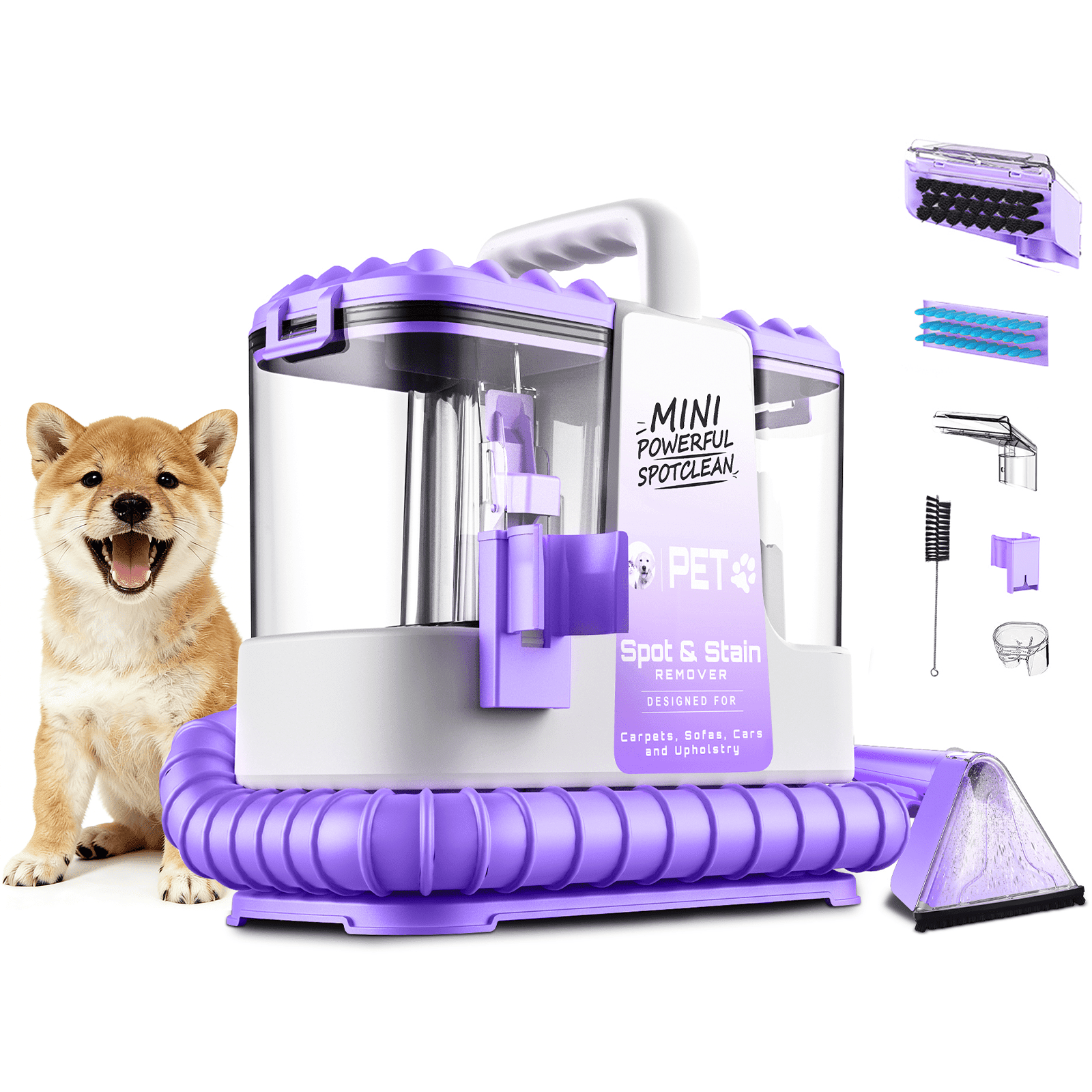 SUXIANGVAC Portable Carpet and Upholstery Spot Cleaner, 20Kpa Powerful Suction, Lightweight Compact Deep Cleaner for Home and Car, Purple(Version without cleaning solution)