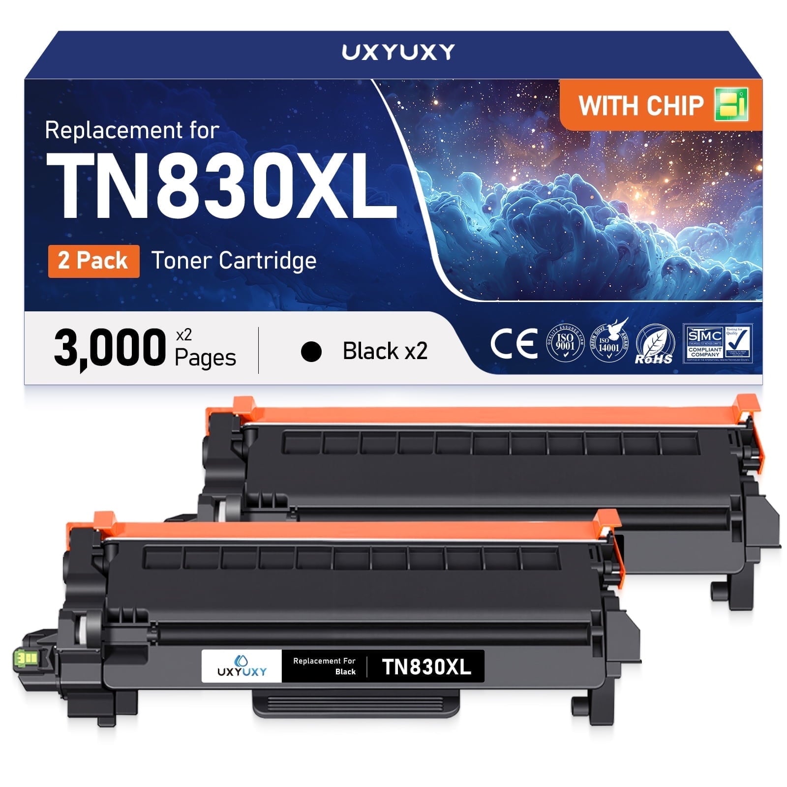 TN830XL Toner Cartridges Replacement for Brother TN830XL/V TN 830XL to Use with Brother DCP-L2640DW HL-L2420DW HL-L2465DW MFC-L2820DW Printer(2-Pack)